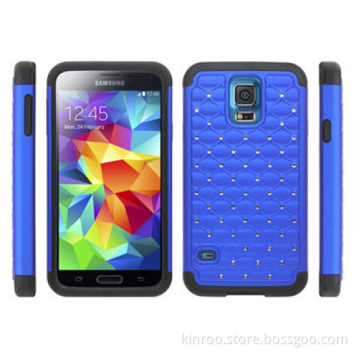 Rugged Silicone and PC Stand Case for Samsung S5 with Fake Crystal